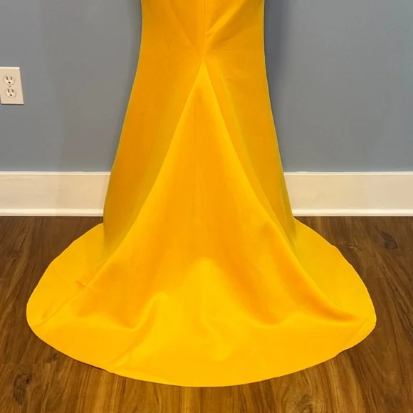 Vibrant Yellow One Shoulder Ruffle Dress Size Large - Picture 14 of 16